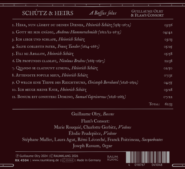Schütz & Heirs – A Solus Bassus |  Guillaume Olry & Flam’s Consort